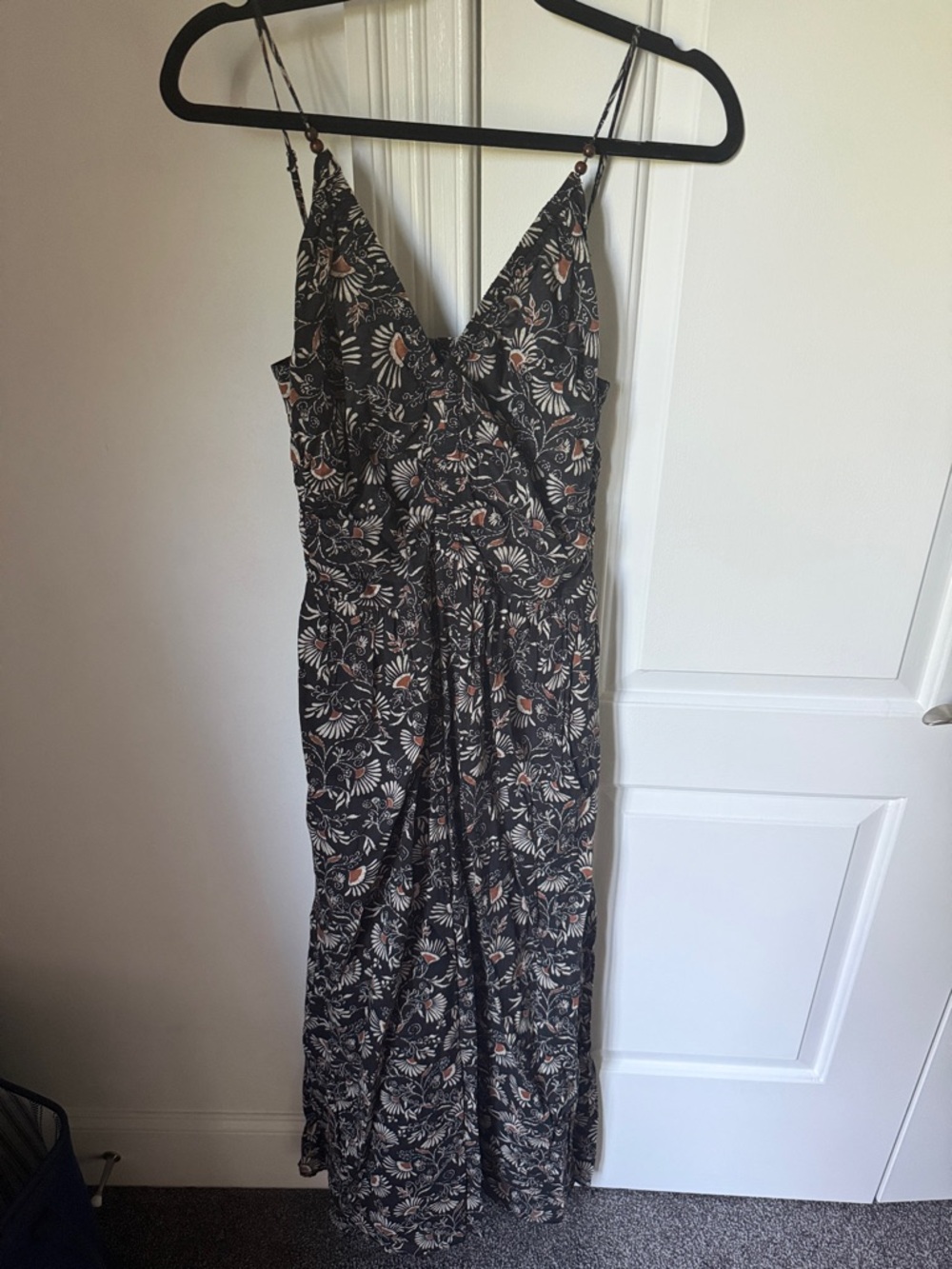 Rails Black Floral Maxi Dress with Tan Accents